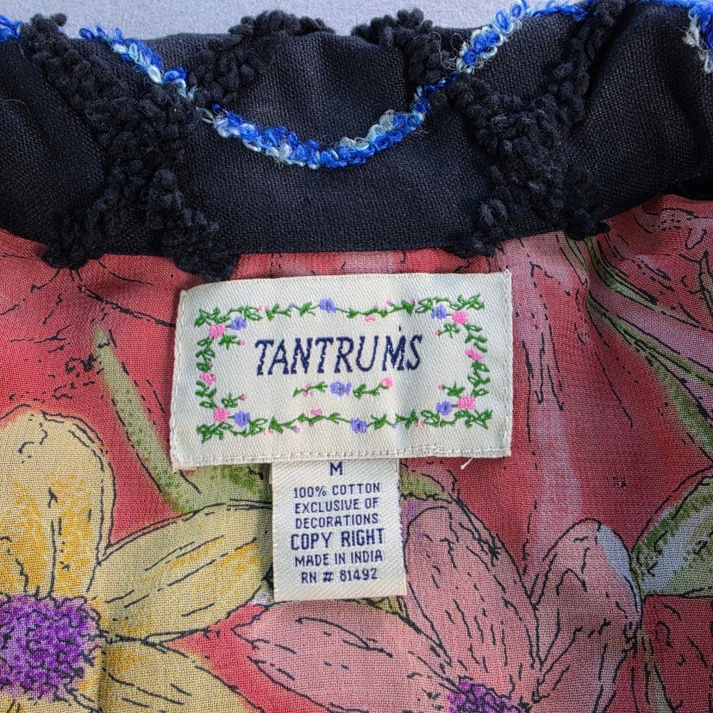 Tantrums Black Floral Embroidered Cotton Lattice Jacket M Boho Whimsigoth Vtg - Picture 6 of 13